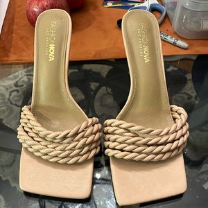 Nude Strap Mules with Square Toe